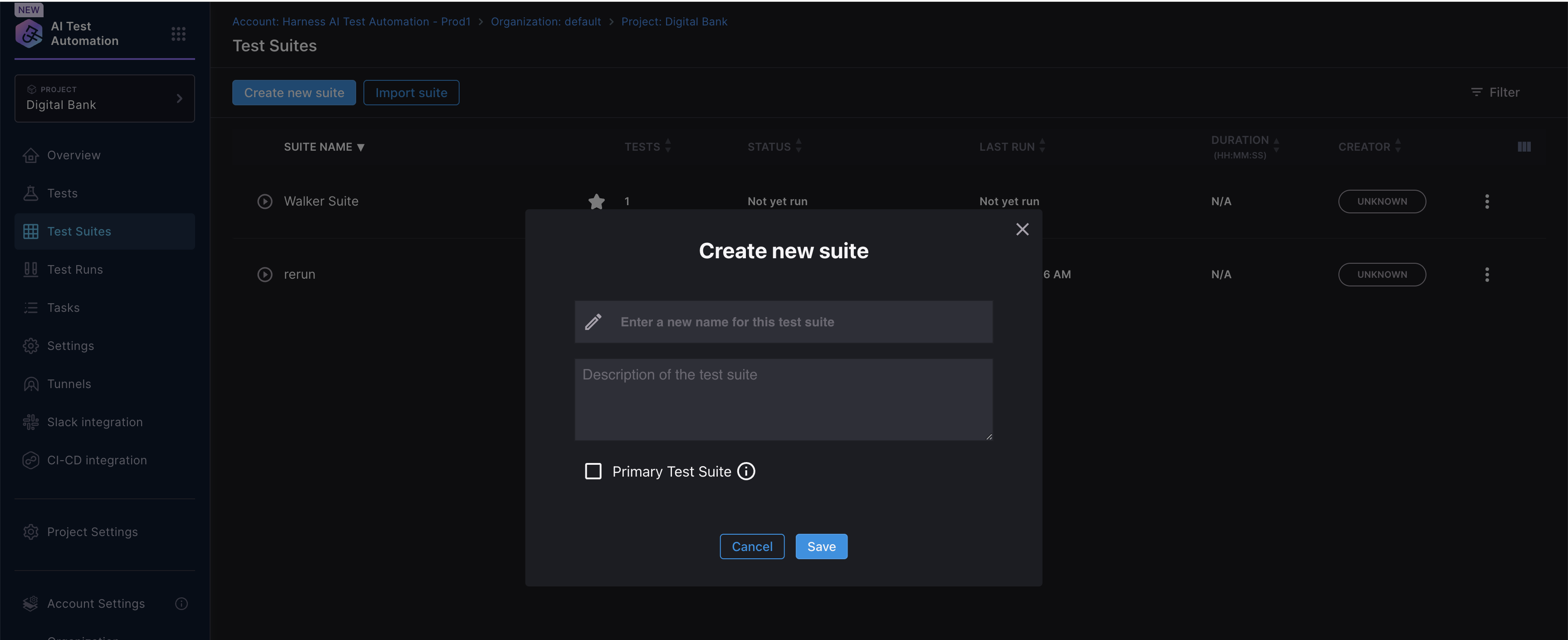 Click to view full size image Create Test Suite