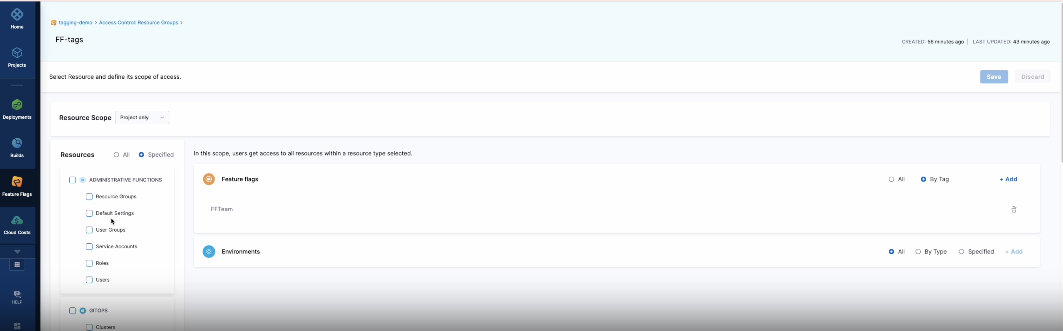 An image of the tagging Management page within Harness.