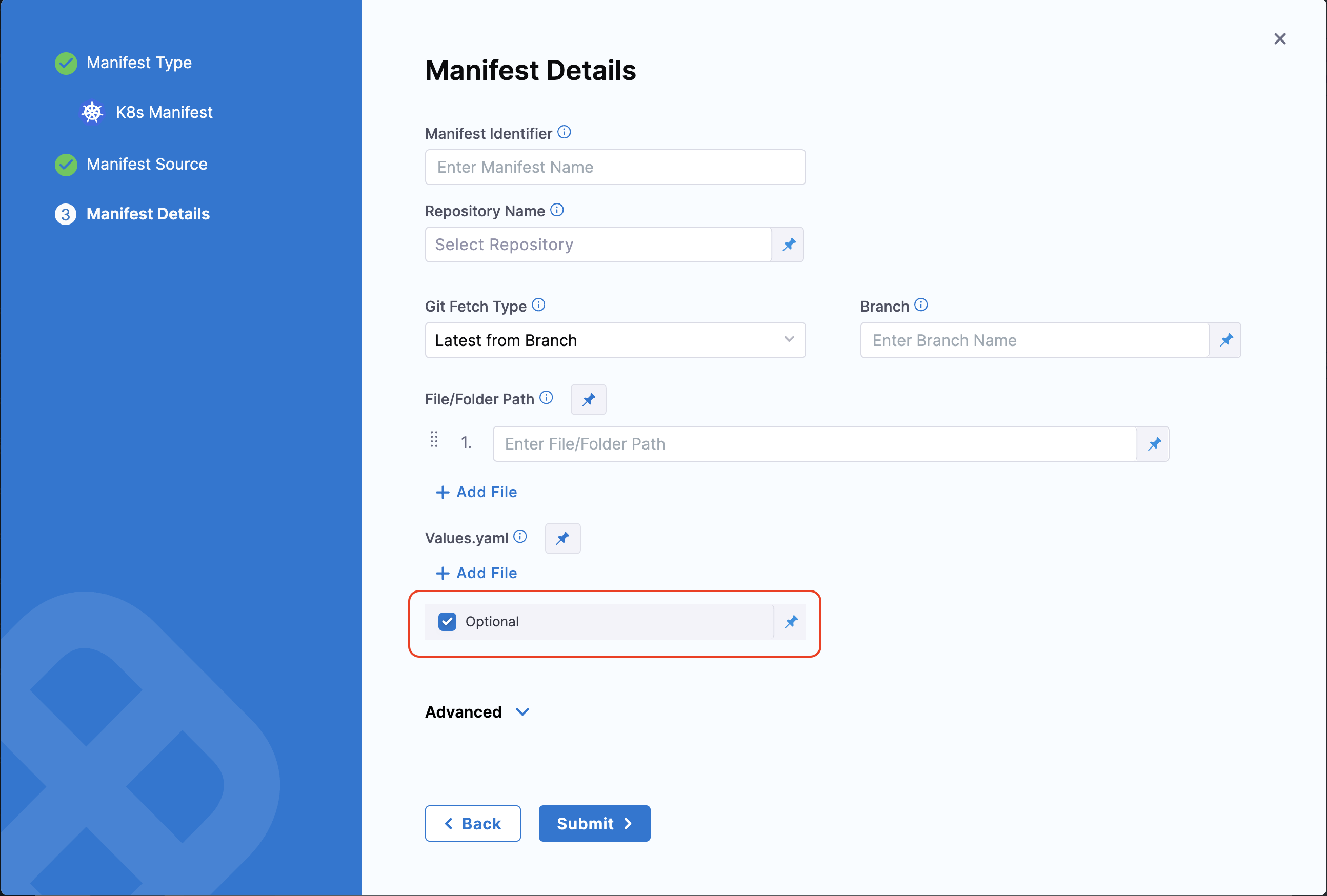 Optional values.yaml support